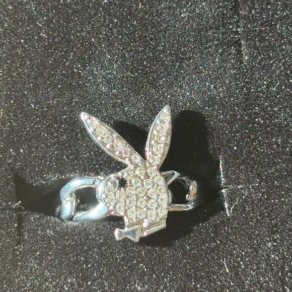 PLAYBOYX BUNNY HEAD STATEMENT RING WITH CHAIN BAND BY DALMATA NIB - Picture 2 of 12